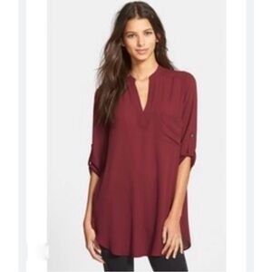 LUSH Maroon 3/4 Sleeve V-neck Tunic Blouse